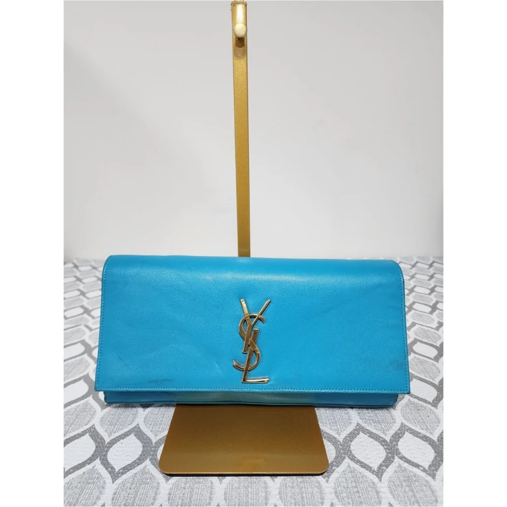 YVES SAINT LAURENT Caviar Leather Cassandre Clutch Bag turquoise - Picture 7 of 15